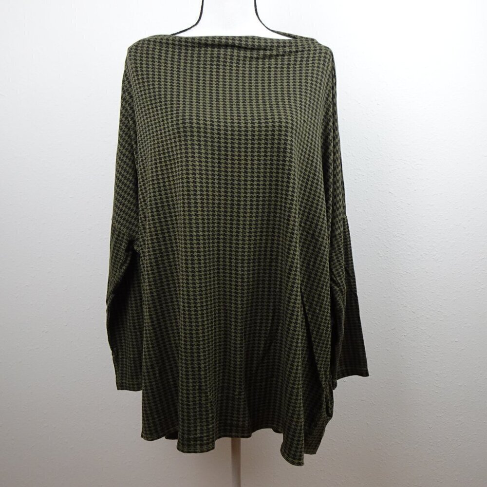 Bryn Walker Tunic Women's Plus Size 1X Green Black Dimitri Houndstooth Flawed
